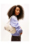 Women's Logo Panel Zippered Short Handle Beige Shoulder Bag - 2