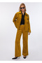 Women's Regular Cut Cotton Velvet Yellow Jacket with Pocket Detail - 2