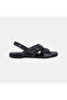 Women's Black Cross-Strapped Buckle Leather Sandals - 2