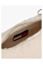 Women's Logo Panel Zippered Short Handle Beige Shoulder Bag - 4