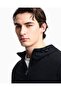 Men's Regular Cut Zippered Elastic Hooded Jacket in Stretch Fabric in Navy Blue - 3