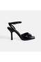 Women's Black Adjustable Buckle Patent Leather Heeled Sandals - 2
