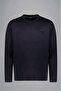 Men's Crew Neck Long Sleeve Cotton Slim Fit Navy Blue-Silver T-Shirt