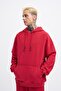 Men's Basic Solid Hooded Oversize Washed Red Sweatshirt