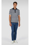 Men's Regular Fit Horizontal Striped 100% Cotton Short Sleeve Navy Blue-White Polo Neck T-Shirt - 2
