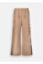 Women's Satin Detailed Comfortable Fit Beige Trousers with Elastic Cuffs - 7