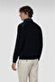 Men's Regular Fit High Collar Pure Wool Long Sleeve Navy Blue Knitwear - 3