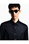 Men's Shiny Fabric Long Sleeve Shirt with Collar Logo Pattern Navy Blue Shirt - 3