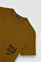 Men's Regular Fit Round Collar 100% Cotton Logo Embossed Short Sleeve Brown T-Shirt - 4