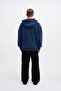 Men's Washed Embroidered Hooded Oversize Navy Blue Sweatshirt - 6