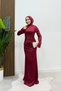 Premium Burgundy Zara Satin Draped Spanish Sleeve Hijab Evening Dress - 3