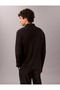 Men's Regular Fit 100% Cotton Long Sleeve Black Polo Collar T-Shirt - 4