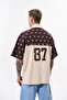 Men's 19 Embroidered Oversized Polo Collar Beige Brown T-Shirt - 4