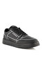Men's Embossed Print Patterned Leather Black Sneaker with Contrast Logo Detail