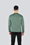 Men's Regular Fit Round Neck Shark Logo Embroidered Long Sleeve Green Sweatshirt - 2