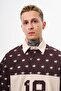 Men's 19 Embroidered Oversized Polo Collar Beige Brown T-Shirt - 2