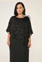 Women's Wide Fit Sequin Detailed Short Sleeve Long Black Evening Dress & Graduation Dress - 2
