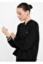 Women's Off-Shoulder Regular Fit Waist Tie Hooded Long Sleeve Black Sweatshirt - 5