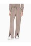 Women's Comfortable Fit Pleated Elastic Waist Slit Wide Leg Brown Trousers