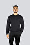 سويت شيرت رجالي ذو قصة عادية وشعار مطبوع وياقة دائرية وأكمام طويلة من القطن باللون الأسود