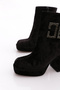 Women's Blunt Toe Crystal Stone Zippered Heeled Boots Black Velvet 21153166 - 4