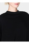 Women's Ribbed Round Neck Off-Shoulder Long Sleeve Black Sweatshirt - 4