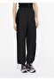 Women's Satin Detailed Comfortable Fit Black Trousers with Elastic Cuffs