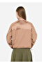 Women's Comfortable Fit Stand Collar Long Sleeve Satin Bomber Brown Jacket - 5