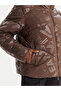 Women's Monochrome All over Print Stand Collar Long Sleeve Brown Jacket - 5