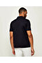 Men's Short Sleeve Polo Collar Button Closure Navy Blue-Silver Polo Collar T-Shirt - 2