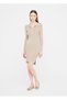 Women's Slim Fit Half Zip Polo Collar Long Sleeve Knitted Beige Dress - 4