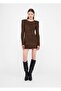 Women's Slim Fit Glitter Effect Padded Shoulder Backless Mini Knitted Brown Dress - 4