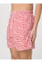 Men's Elastic Tie-Waist Short Length Brand Text Pattern Red and White Swimsuit - 3