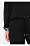 Women's Off-Shoulder Regular Fit Waist Tie Hooded Long Sleeve Black Sweatshirt - 6