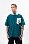 Men's Contrast Pocket Oversize Polo Collar T-Shirt Oil Green