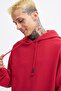 Men's Basic Solid Hooded Oversize Washed Red Sweatshirt - 2