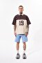 Men's 19 Embroidered Oversized Polo Collar Beige Brown T-Shirt - 5