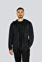 Men's Regular Fit Flexible Fabric Hooded Regular Length Black Tracksuit Set - 2