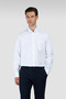 Men's Regular Fit Metallic Shark Logo 100% Cotton Long Sleeve White Shirt