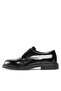 Men's Brushed Leather Round Toe Lace-Up Polished Black Classic Shoes - 7