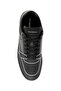 Men's Embossed Print Patterned Leather Black Sneaker with Contrast Logo Detail - 2
