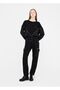 Women's Round Neck Wide Fit Patterned Long Sleeve Black Sweatshirt - 4