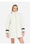 Women's Regular Fit Stand Collar Shiny Button Detailed Long Ecru Coat