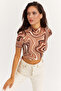 Women's Almond Half Fisherman Patterned Crop Blouse App1207
