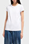 Women's Slim Fit White Short Sleeve Cotton T-Shirt with Textured Logo Pattern on the Chest
