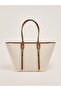 Women's Cotton Canvas Tote Leather Handle Beige Shoulder Bag