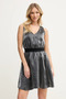 Women's Elastic Waistband Two Side Pockets Satin Shiny Fabric V-Neck Multi Color Dress - 2