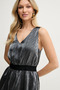 Women's Elastic Waistband Two Side Pockets Satin Shiny Fabric V-Neck Multi Color Dress - 4