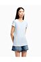 Women's Slim Fit Blue Short Sleeve Cotton T-Shirt with Textured Logo Pattern on the Chest