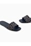 Women's All-Over Monogram Leather Sole Thin Heel Navy Blue Slippers - 4